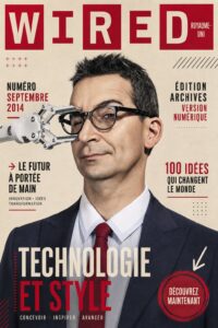 Couverture de l'édition numérique de septembre 2014 de WIRED, illustrant des thèmes de technologie et de culture moderne.