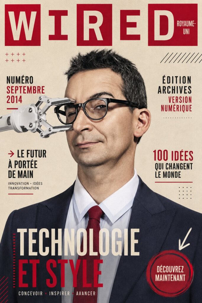Couverture de l'édition numérique de septembre 2014 de WIRED, illustrant des thèmes de technologie et de culture moderne.