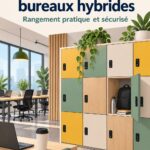 Casiers de travail hybrides dans un bureau moderne, apportant rangement et praticité.