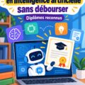 Illustration de femmes apprenant l'intelligence artificielle en ligne avec des certificats.