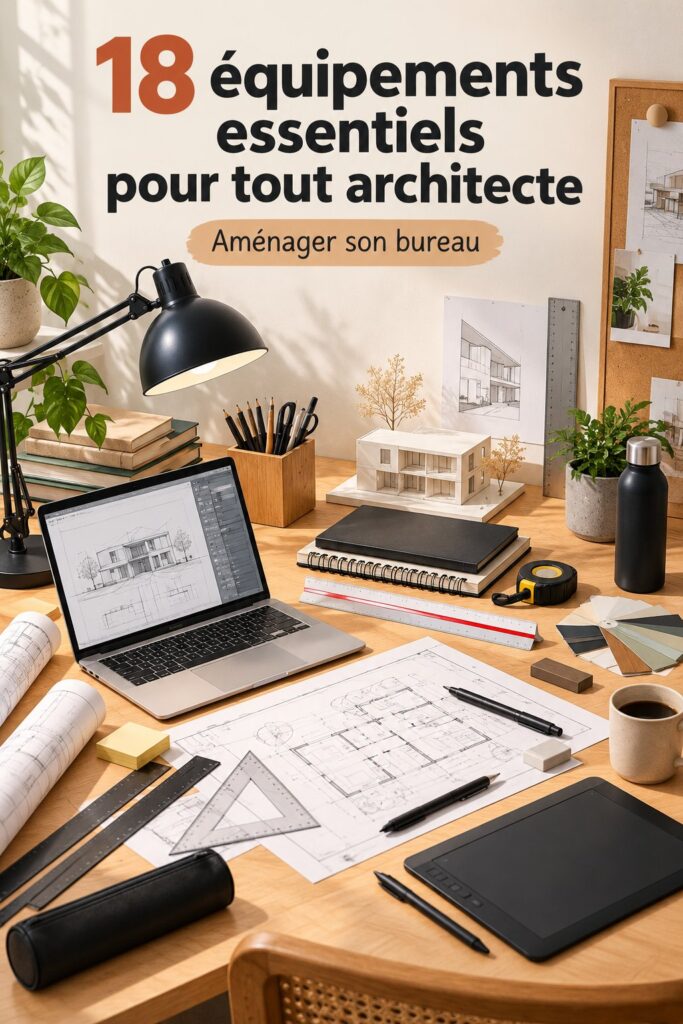 Bureau d'architecte moderne avec outils et fournitures organisés