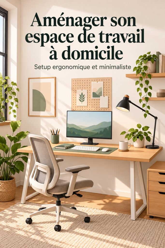 Bureau à domicile ergonomique avec chaise confortable et espace bien organisé.