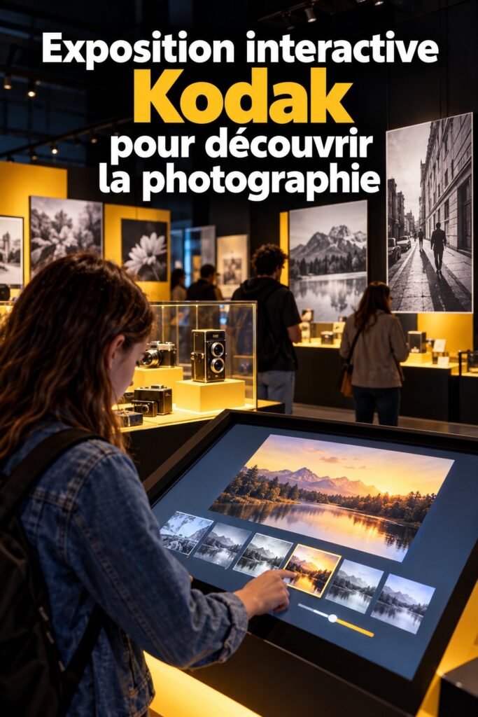 Visuel d'une installation interactive de l'exposition Kodak de Sarah Teichert, mettant en valeur l'interaction entre art et technologie.