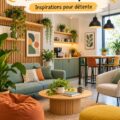 Vue d'un coin détente inspirant au bureau avec plantes et fauteuils confortables