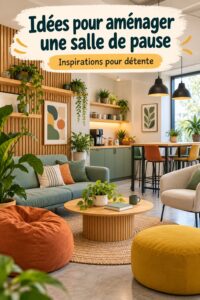 Vue d'un coin détente inspirant au bureau avec plantes et fauteuils confortables