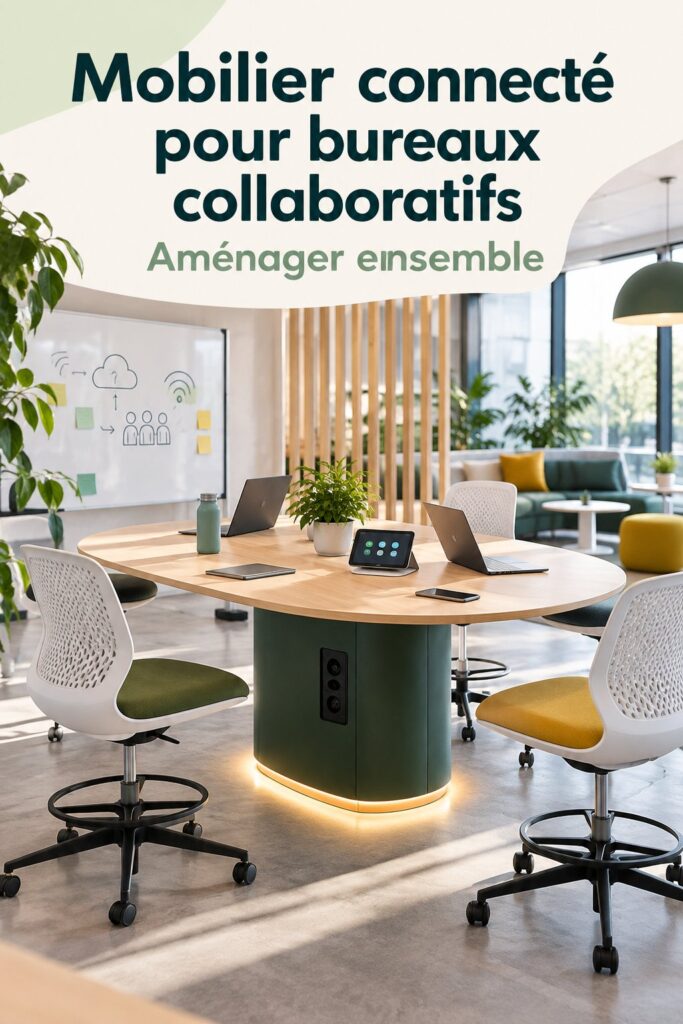 Bureau moderne avec des meubles connectés pour une collaboration efficace.