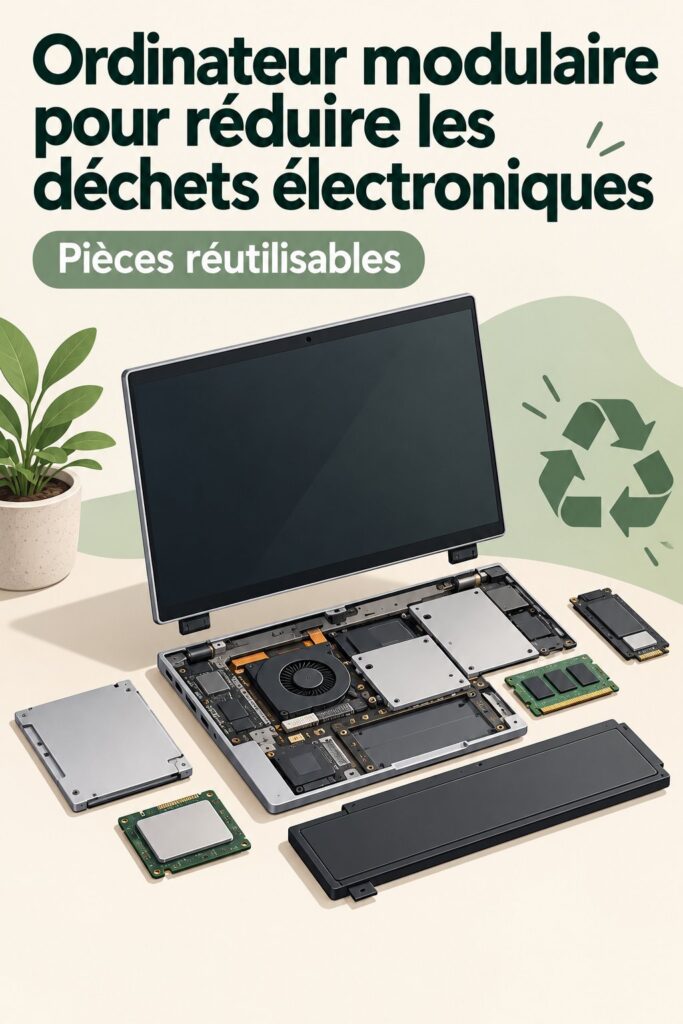 Un PC modulable sur un bureau, symbolisant la durabilité et l'innovation technologique.