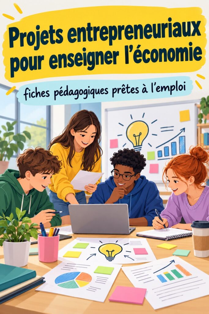 Un groupe d'élèves en train de travailler sur un projet entrepreneurial en classe.