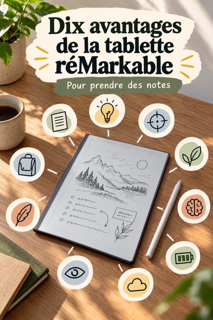Tablette reMarkable affichant des notes sur un bureau lumineux