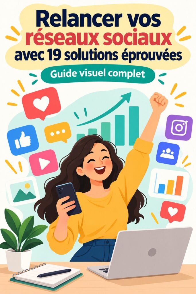 Illustration d'outils numériques pour les réseaux sociaux, ciblant le marketing féminin.